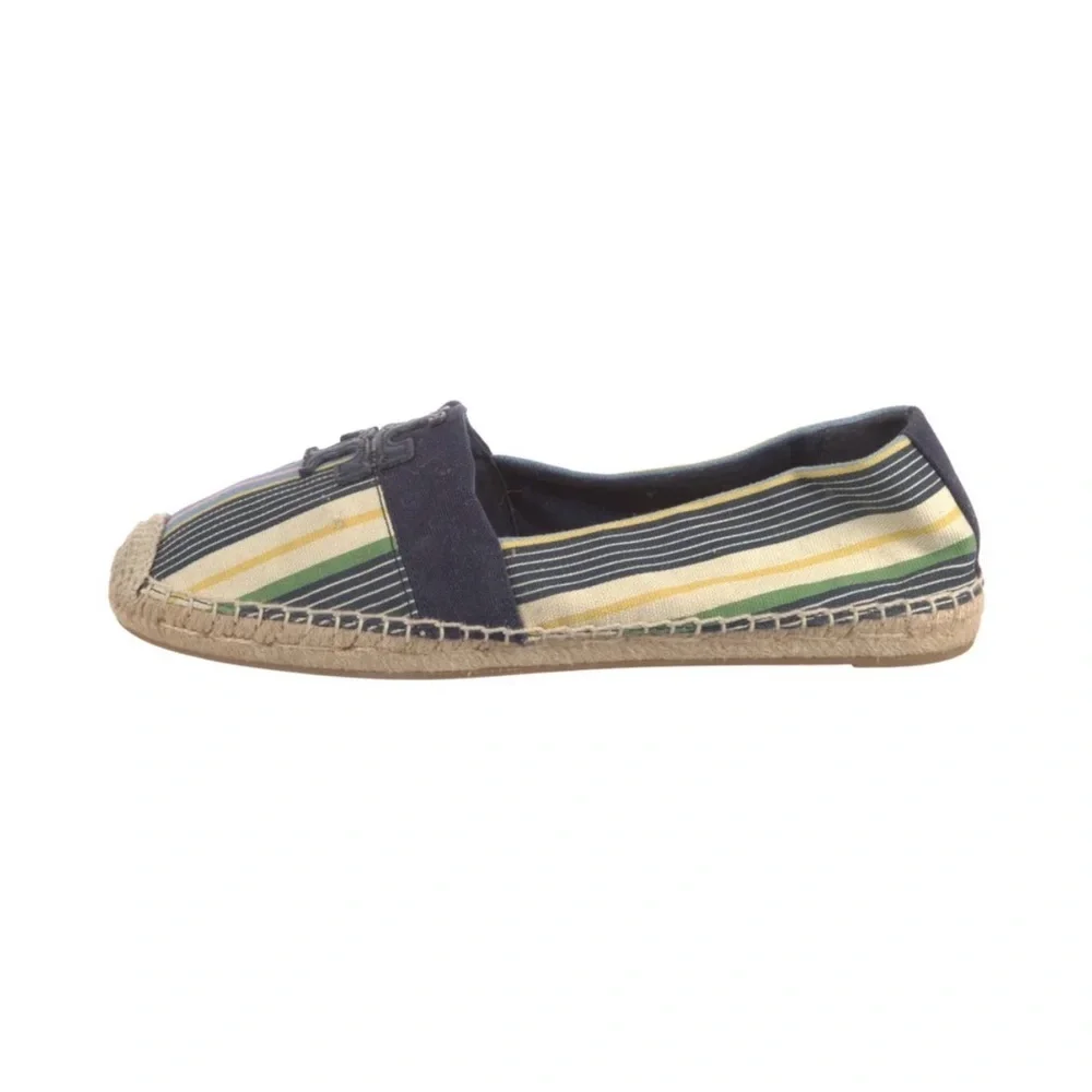 Tory Burch Stripe Espadrilles Size 10 Logo Flats Summer Shoes